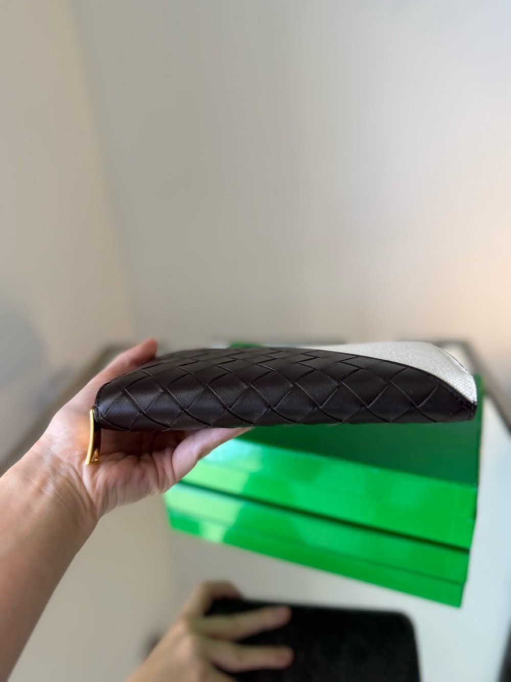 New Bottega Veneta Woven Leather & Canvas Zip Wallet - Picture 4 of 7